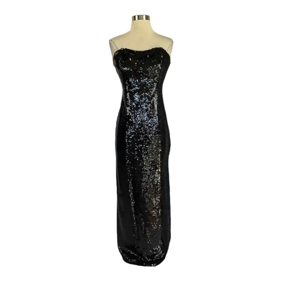 NEW Aidan Mattox Women's Formal Black Sequin Strapless Long Column Gown size 4 - Picture 2 of 8
